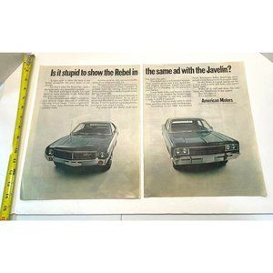 American Motors Vintage Print Ad Rebel and Javelin 1968 Original Color Auto Cars